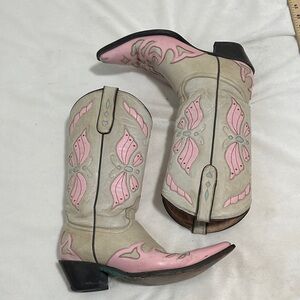 Pink and Cream Heeled Cowboy Boots